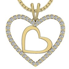 Double Heart Pendant VS1 E 0.50 Ct Round Diamond Necklace White Gold 1.20 Inch