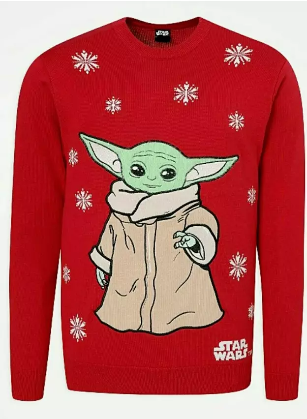 Star Wars Mandalorian Baby Yoda Red Mens Christmas Jumper The Child Grogu XL
