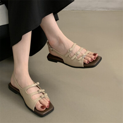 Stilvoll Sommer Damen Vintage French Flach Sandalen Elegant Starp Reise Schuhe