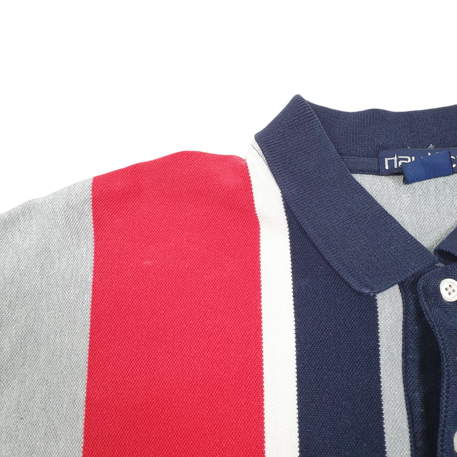 NAUTICA Grey Polo Shirt Vintage Striped Short Sleeve Cotton Mens L image 4