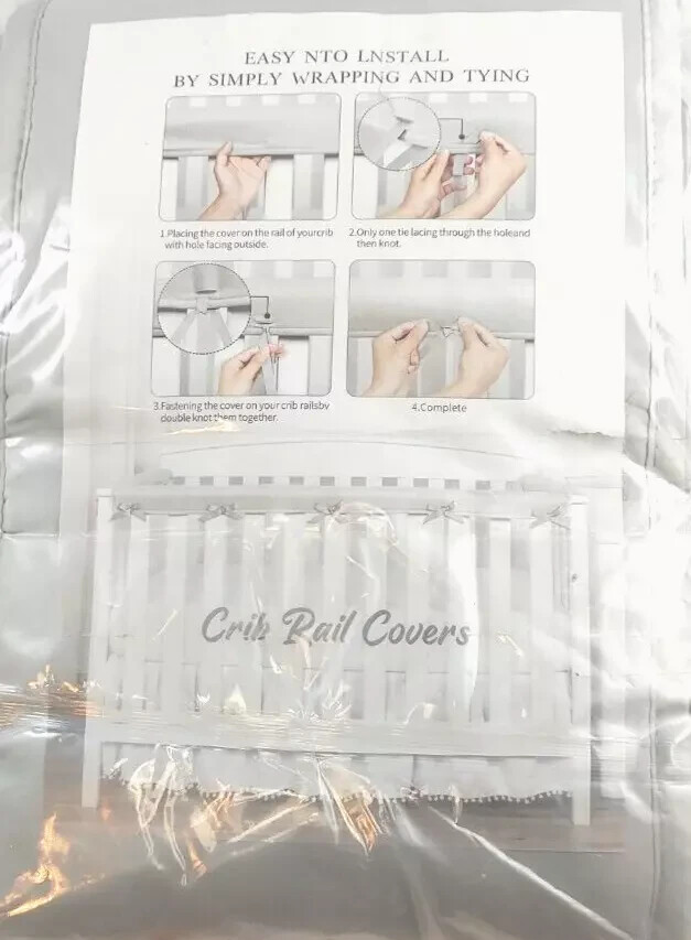 Baby Crib Rail Cover Guard Bed Teething Corner Edge Protector Gray