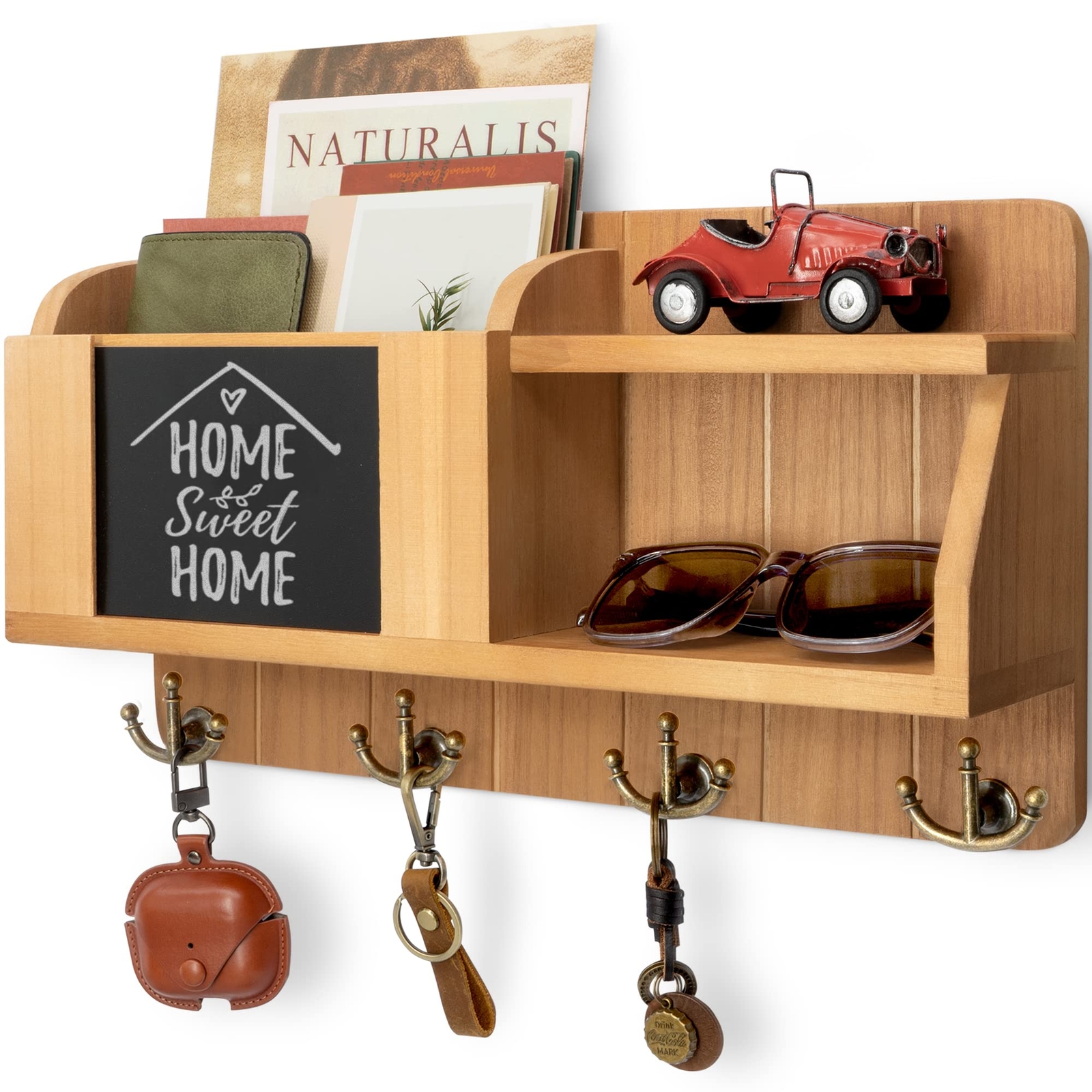 Wall Mount 3-Slot Mail Organizer With Key Hooks Gently Used In - View #2