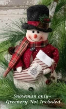 NEW Primitive Farmhouse SNOWMAN Glittered w/ Stocking Winter Cloth 9"Hx4"Wx4"D
