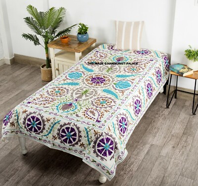 Jet De Lit Ancien Suzani – Broderie Ouzbèke Faite Main – 160x127cm – Coton Et Soie