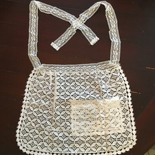 VTG French Lace Apron Pocket White Cotton 16" W apron 64" tie GORGEOUS
