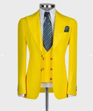 Peak Lapel Men's Suit Formal Groom 3Pcs Business Jacket Tuxedo Party Prom Blazer