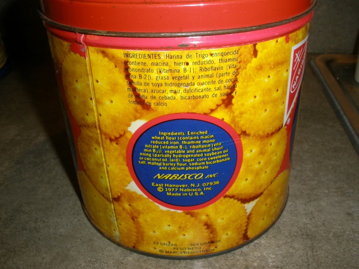 Vintage 13 Oz. Round Ritz Crackers Advertising Metal Tin Red