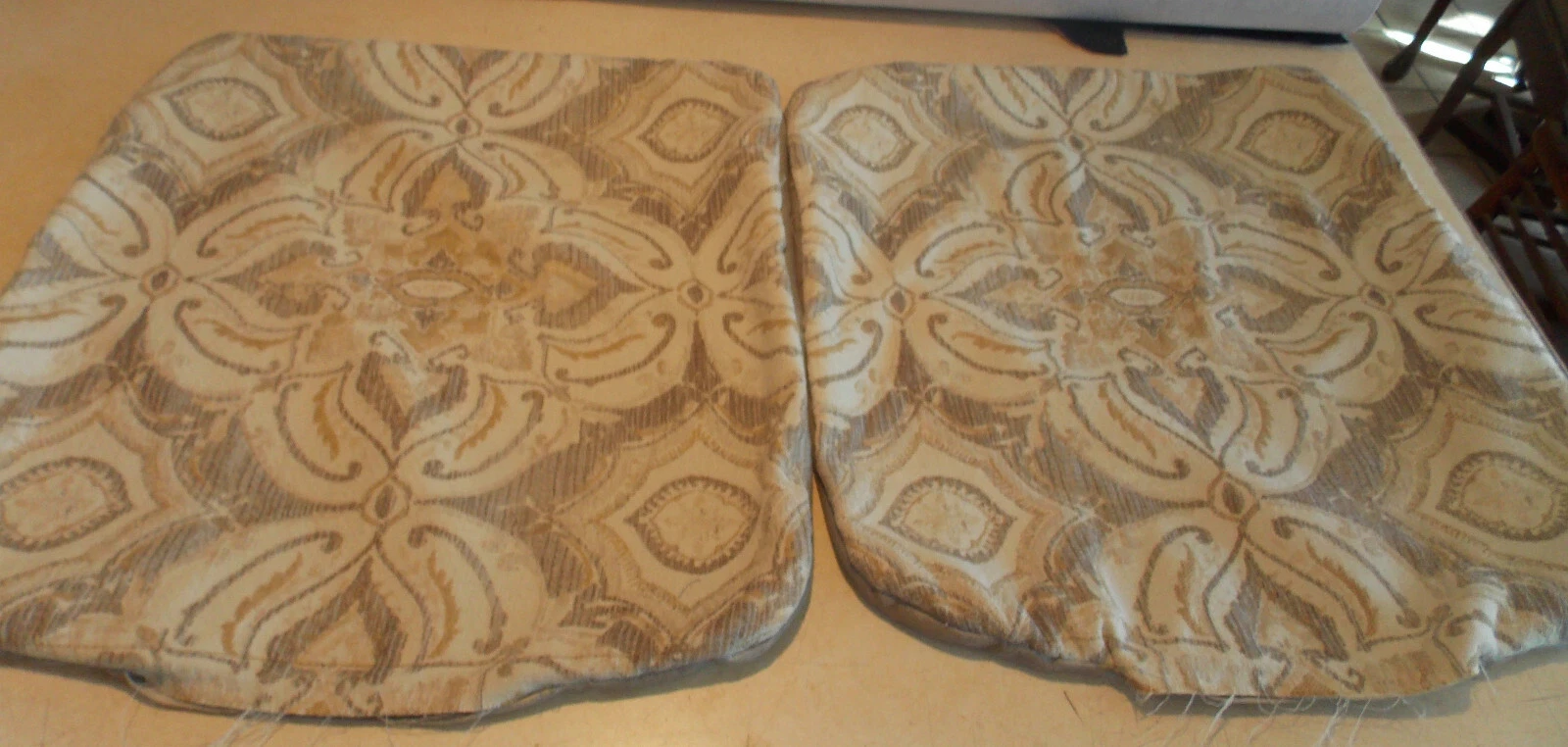 Pair of Grey Beige Print Decorative Throw Pillows 22 x 22