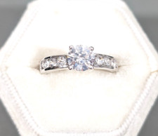 Silver Tone Round CZ Solitaire with Channel Accents Ring Size 7 Bridal