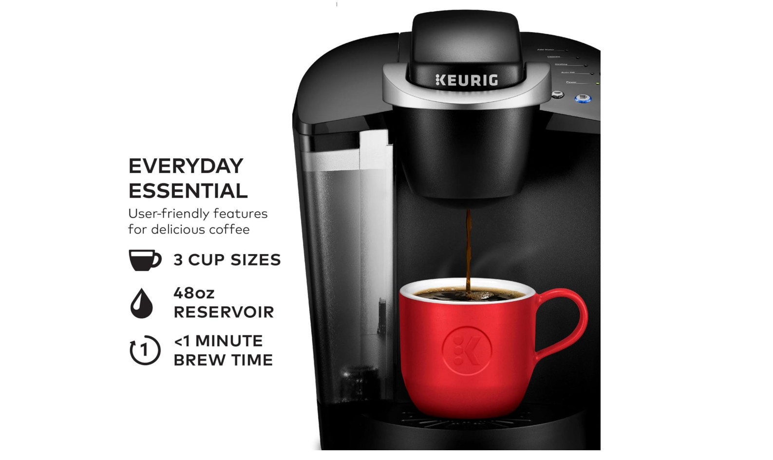 Keurig K-Classic Single Serve K-Cup Pod Coffee Maker, with 3