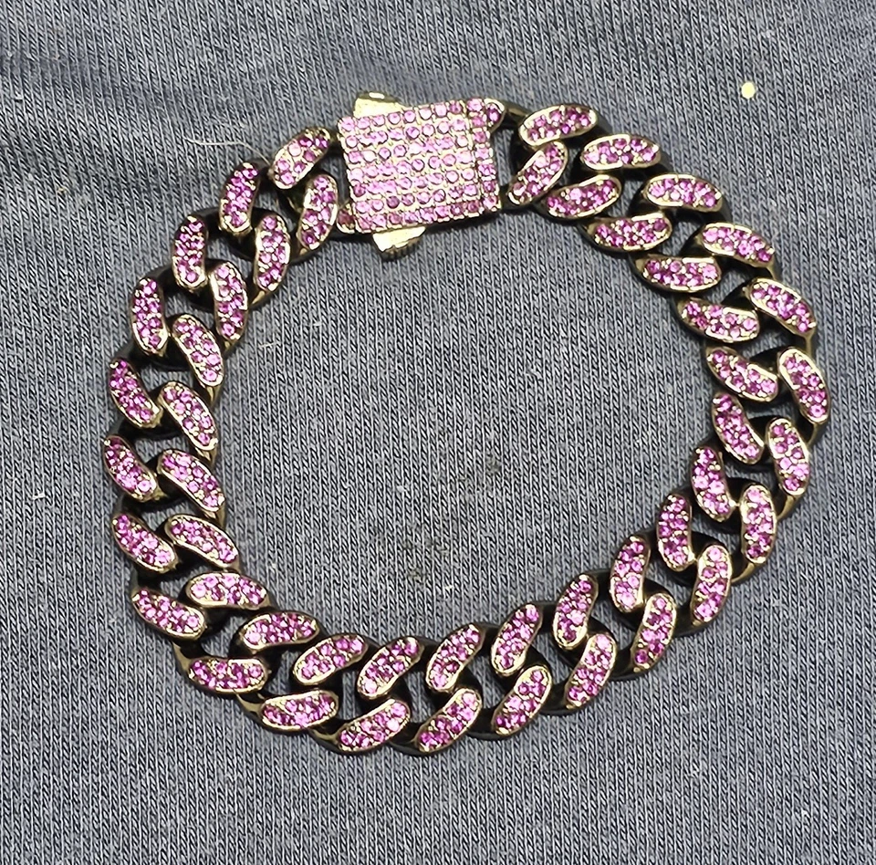​✨ Pulsera de eslabones cubanos circonita rosa helada ✨ Foto 4 de 4