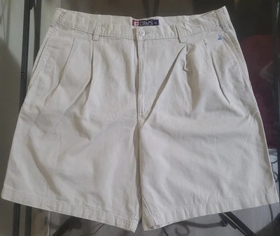 Vintage 90s Chaps Ralph Lauren Beige Pleated Chino Shorts Men's 38 W38 XL - Photo 1/4