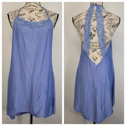 UNDERCOVER Victorias Secret mini abito raso donna taglia M orlo pizzo anni 90 blu fata viola