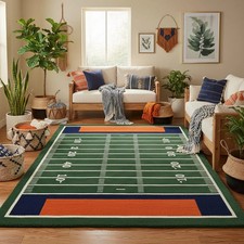 New Handmade Football Field Area Rug Hand Tufted Carpet for Game Room Decor.