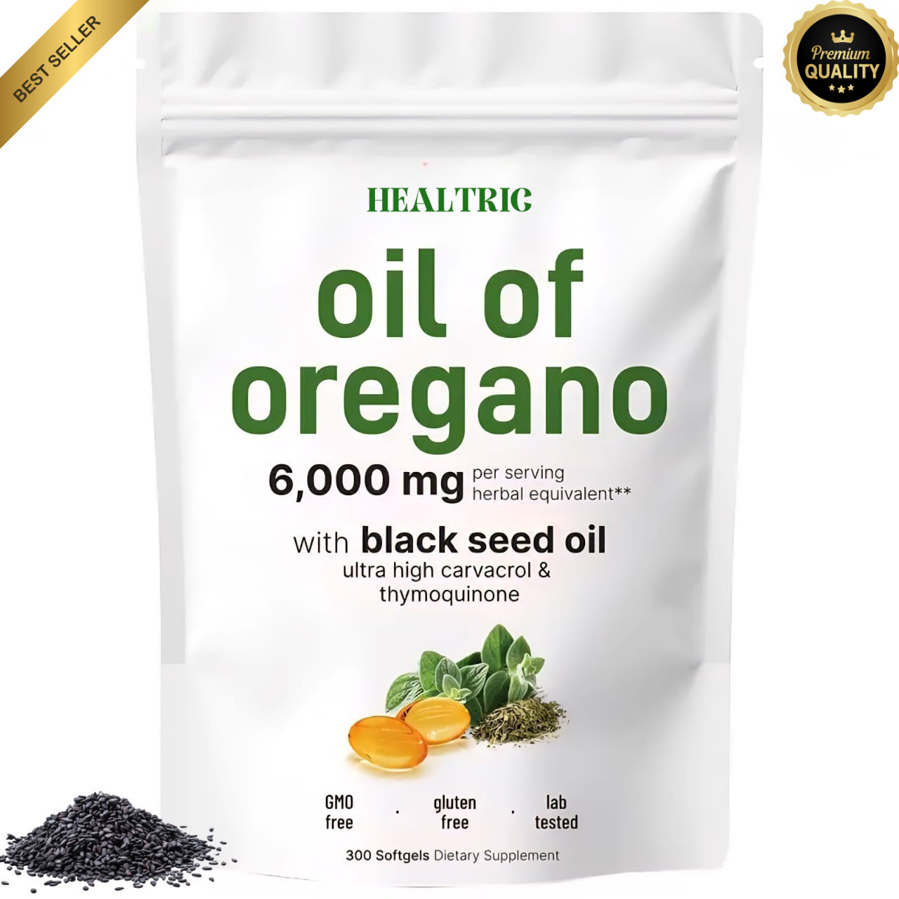 Oil of Oregano with Black Seed 6000mg – 300 Softgels – Immune & Digestive Suppor