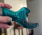 Vintage Fenton Teal Hobnail Cat Head Slipper HTF RARE COLOR Excellent Condition