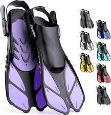 Snorkel Fins, Swim Fins Travel Size Short Adjustable for Snorkeling Diving Adult