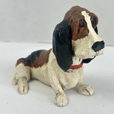 Basset Hound Dog Figurine Hand Carved Resin Signed TJW Vintage Look 3.75 x 5