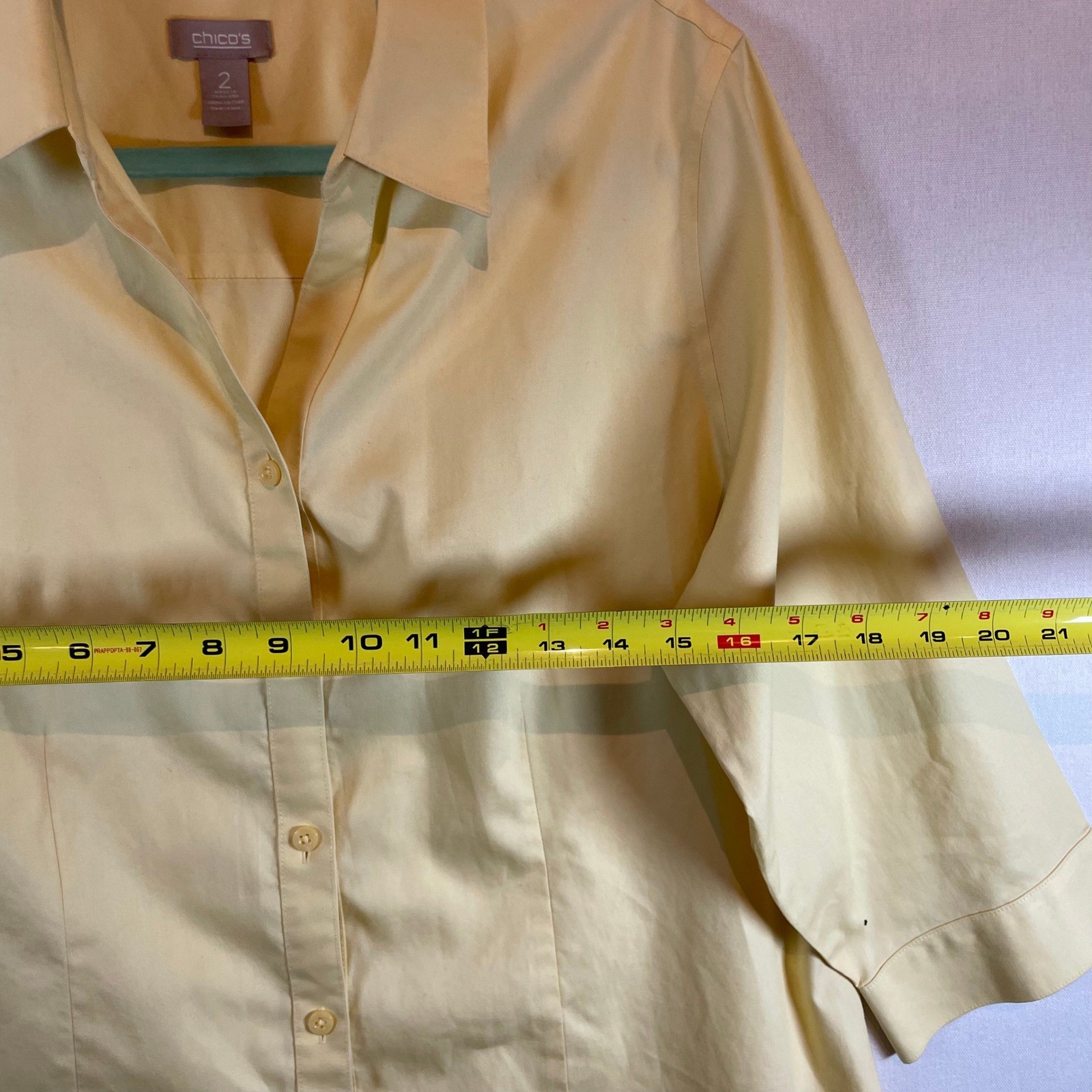 Chicos Wrinkle Resistant Solid Pale Yellow Button… - image 6