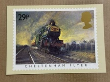 Postcard Cheltenham Flyer Railway Train British Railroad Stamp Design Vintage PC