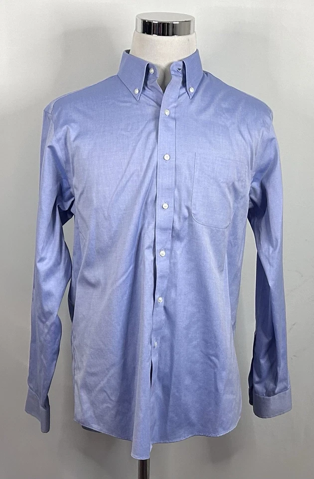 Jos A Bank 16.5 35 Slim Traveler Oxford Shirt Blue 100% Cotton Button Down - Image 2 of 4