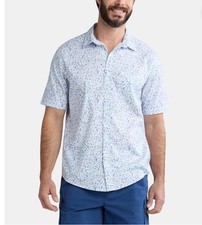 George Men Short Sleeve Poplin Button-Up Shirt SZ L 42-44 White Print BBQ New