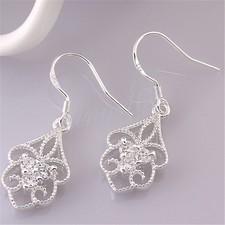 925 Sterling Silver Tarnish-Resist Open Flower Crystal 35mm Dangle Earrings K871