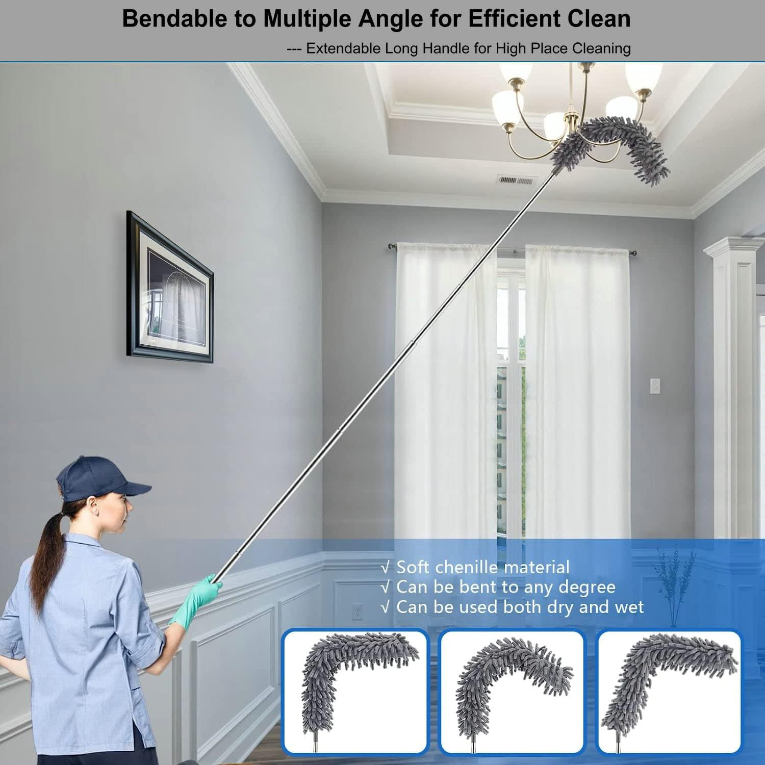 Microfiber Duster Kit High Reach Ceiling Fan Duster with Extendable Pole 100"...