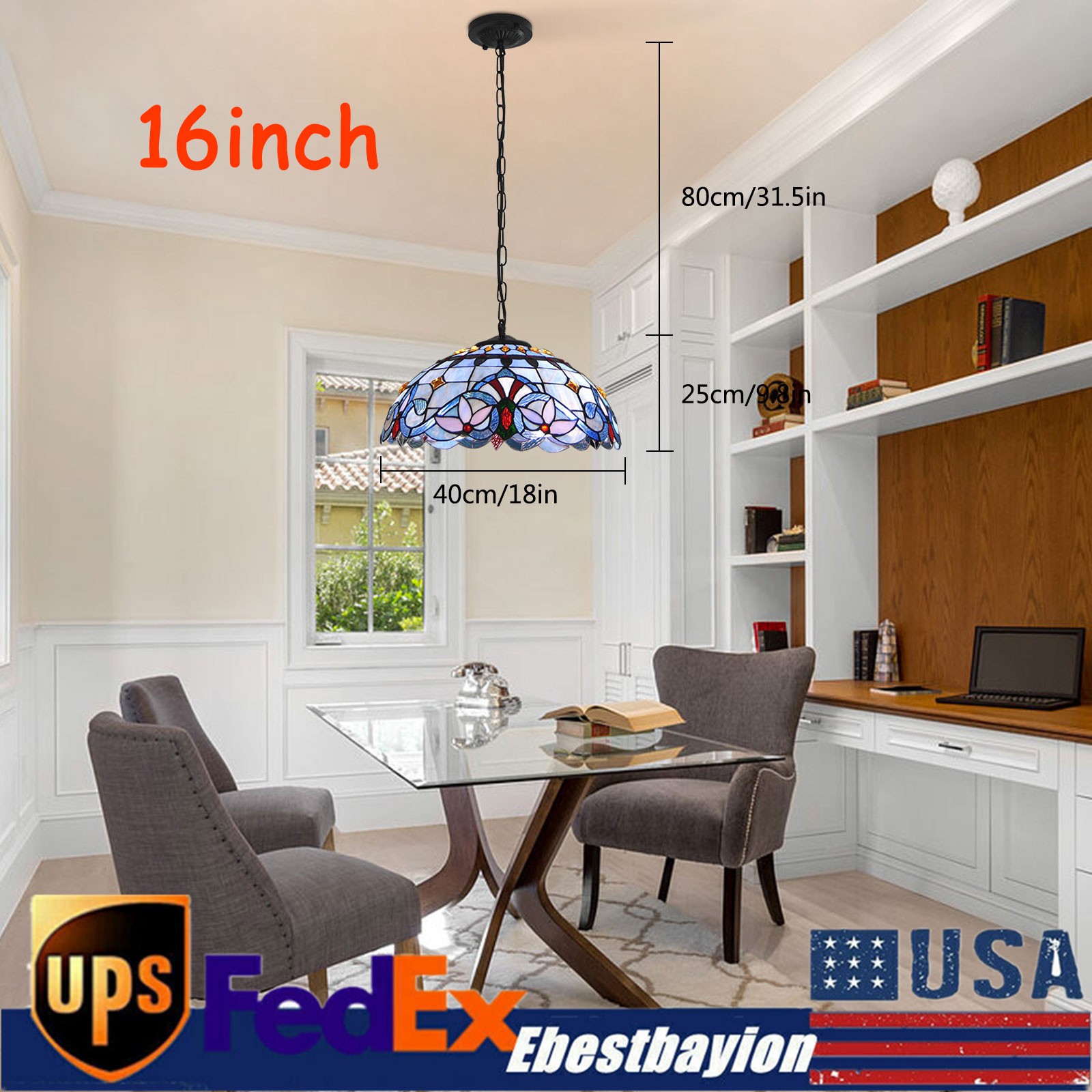 Tiffany Style Stained Glass Pendant Ceiling Light Fixture  