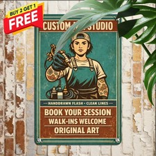 Tattoo Artist Studio Tin Sign 8x12 Retro Parlor Skull Ink Metal Wall Art Plaque
