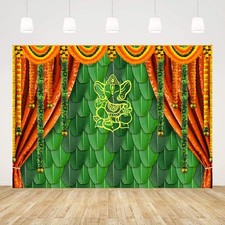 Ticuenicoa Photography Backdrop 7x5ft India Pooja Traditional Banana Leaf Green