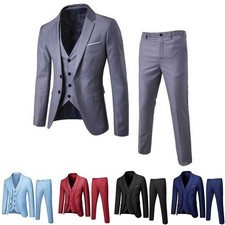 Men Formal Business Suit Set 3 Piece Jacket Vest Pants Two Button Blazer