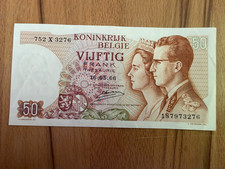 Banknote Belgien 50 Frank 1966 Baudouin Fabiola Tresorerie Top AU Fast UNC