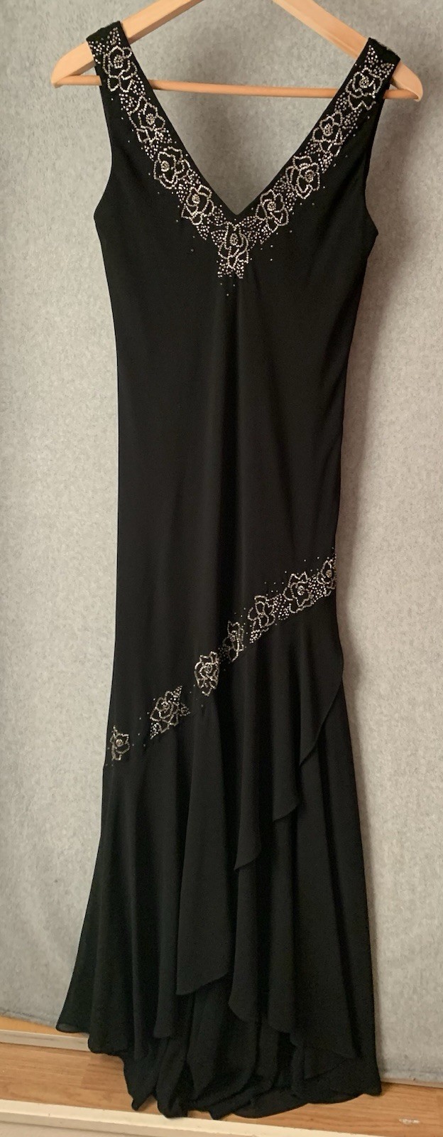 Beaded Long Maxi Dress Sz 4 Black V Neck Prom Whimsigoth Y2K Sheer Fairy Grunge