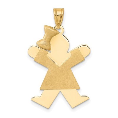 14k Gelbgold The Kids massiv gravierbar Medium Mädchen mit Schleife links Freude Charm