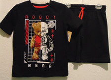 Boy's Size 8 ROBOT BEAR Fun Black Tee Shirt and Shorts with Red Tie NEW w/ TAG