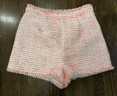 $295 Cinq à Sept Women's Ivory Coronado High Waist Tweed Shorts Size 8