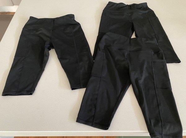 Black Crop Cropped Below Knee Women’s Short Leggings Side Pockets Size S 10