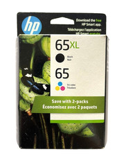 GENUINE 2-PACK HP 65XL Black  65 Tri-Color Ink Cartridges 6ZD95AN SEALED Box