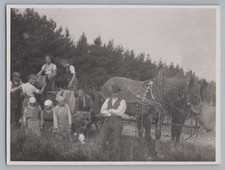 Landwirtschaft Bauern mit Pferdegespann und Faß Bier - Altes Foto