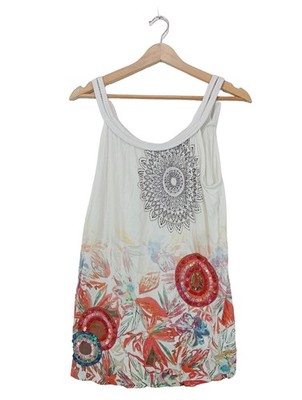 DESIGUAL Spaghettiträger Top Damen Top Gr. DE 36 rot-blau-weiß Casual-Look