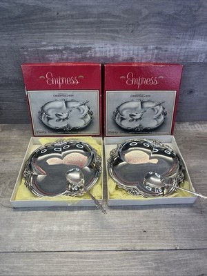 Empress International Deep Silver 2 Piece Party Tray And Spoon Set Vintage Lot 2