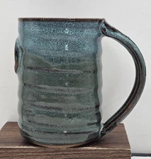 Sweetwater Pottery Blue Handmade Earthenware Mug Stamped Front Signed