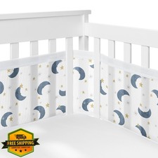 BreathableBaby Crib Liner Set Navy Gold Moon Star Watercolor