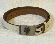 Vintage Nocona Leather Belt White Floral Embossed With Saddle Buckle Woman s 28