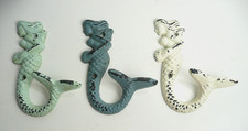 Mermaid Cast Iron Rustic Wall Hooks Towel Sonoma Bathroom Decor Set of 3
