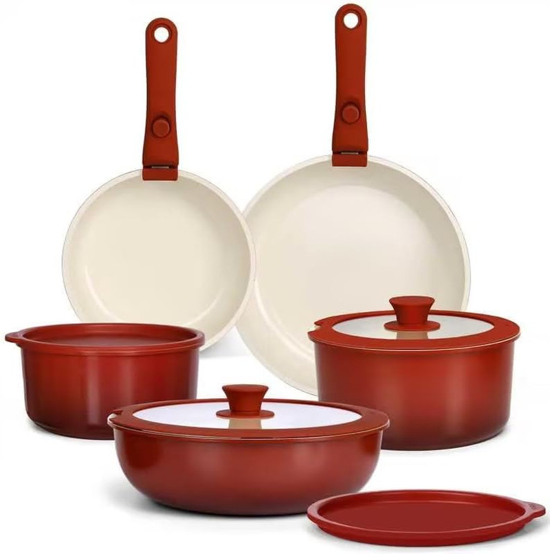 11 Pezzi Set Di Pentole E Padelle Con Rivestimento Ceramico Antiaderente, Set Di
