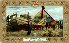 Canada's Golden West Threshing Farming Gilt c1900-20sVintage Postcard