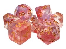 Old School 7 Piece DnD RPG Dice Set: Odyssey - Rose Red Swirl