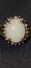 10k Yellow Gold Oval White Opal Halo Cocktail Ring w/ Clear Accent Stones Sz 7